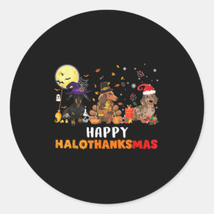Happy Hallothanksmas Dachshund Dog Lover Halloween Classic Round Sticker