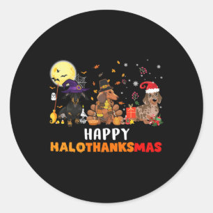 Happy Hallothanksmas Dachshund Dog Lover Halloween Classic Round Sticker