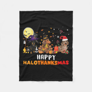 Happy Hallothanksmas Dachshund Dog Lover Halloween Fleece Blanket