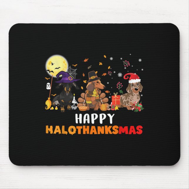 Happy Hallothanksmas Dachshund Dog Lover Halloween Mouse Mat (Front)