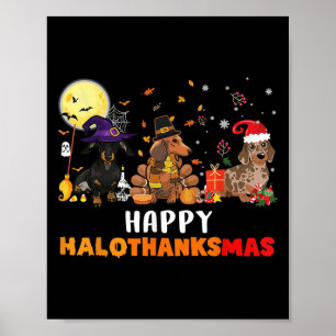 Happy Hallothanksmas Dachshund Dog Lover Halloween Poster