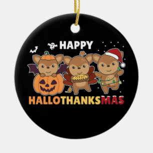 Happy Hallothanksmas Deers Christmas Deer Ceramic Tree Decoration
