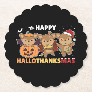 Happy Hallothanksmas Deers Christmas Deer Paper Coaster