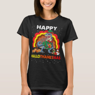 Happy Hallothanksmas Dinosaur Santa Pumpkin T-Shirt
