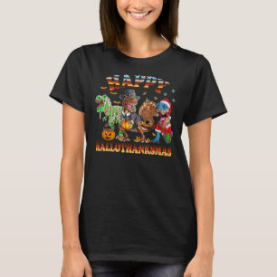 Happy Hallothanksmas Dinosaur T Rex Halloween Than T-Shirt