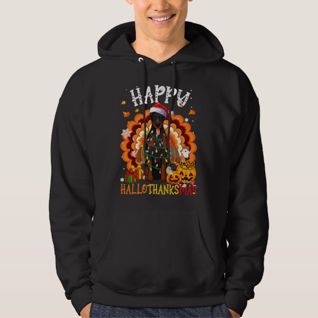 Happy Hallothanksmas Doberman Hoodie (Front)