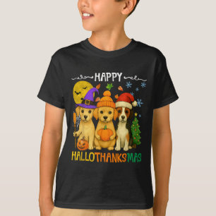 Happy Hallothanksmas Dog Lovers Funny Holiday Mash T-Shirt