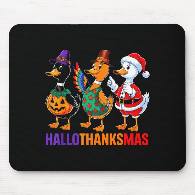 Happy Hallothanksmas Duck Lover Halloween Merry Ch Mouse Mat (Front)