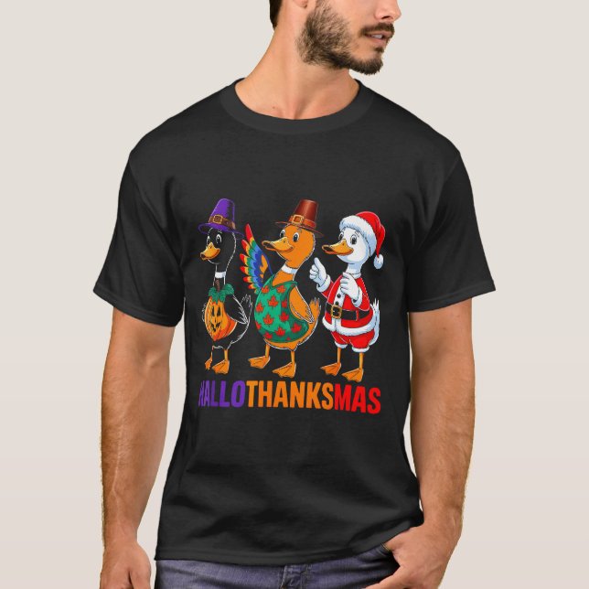 Happy Hallothanksmas Duck Lover Halloween Merry Ch T-Shirt (Front)