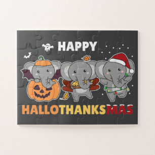Happy Hallothanksmas Elephant Christmas Elephant J Jigsaw Puzzle