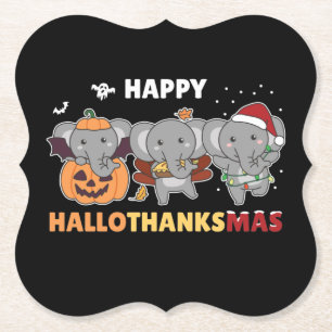 Happy Hallothanksmas Elephant Christmas Elephant P Paper Coaster