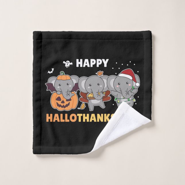 Happy Hallothanksmas Elephant Christmas Elephant W Wash Cloth (Wash Cloth)