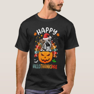 Happy Hallothanksmas English Bulldog Santa Pumpkin T-Shirt