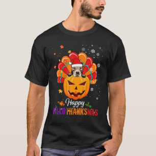 Happy HalloThanksMas Fall Pumpkin Pitbull Santa Tu T-Shirt