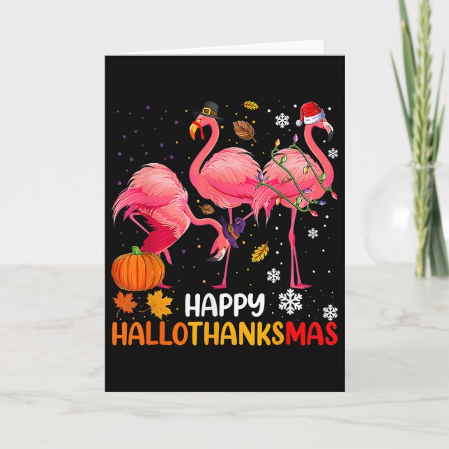 Happy Hallothanksmas Flamingo  Card (Front)