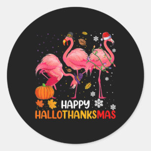 Happy Hallothanksmas Flamingo Classic Round Sticker