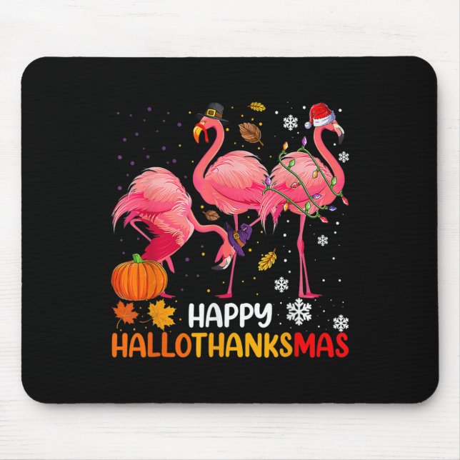 Happy Hallothanksmas Flamingo  Mouse Mat (Front)