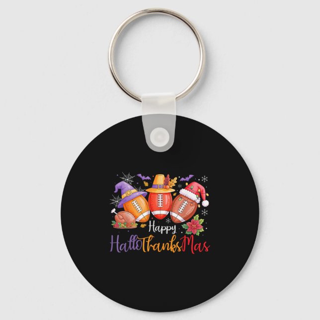 Happy Hallothanksmas Football Halloween Thanksgivi Key Ring (Front)