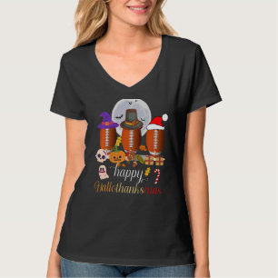 Happy Hallothanksmas Football Witch Santa Hat Pump T-Shirt