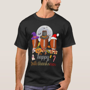 Happy Hallothanksmas Football Witch Santa Hat Pump T-Shirt