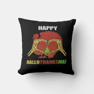 Happy Hallothanksmas Fun Holiday Season Mashup Cushion