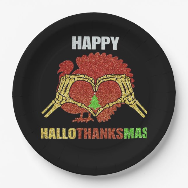 Happy Hallothanksmas Fun Holiday Season Mashup Paper Plate (Front)