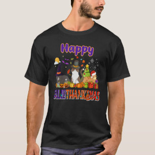 Happy Hallothanksmas Funny Cat Lover Witch Santa H T-Shirt