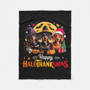 Happy Hallothanksmas Funny Dachshund Dog Lover Dog Fleece Blanket
