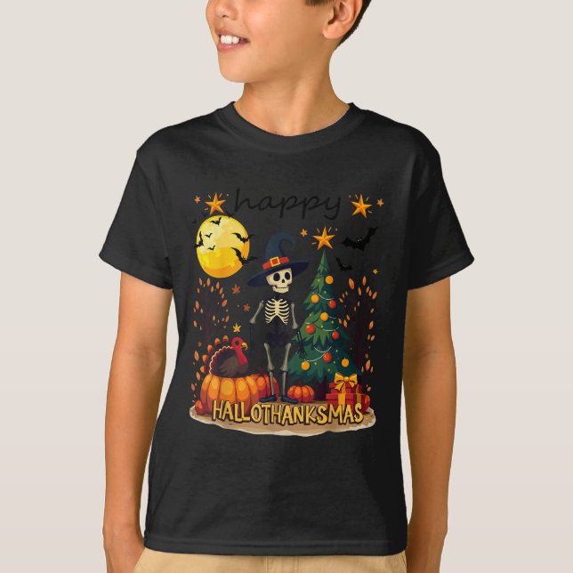 Happy Hallothanksmas Funny Halloween Christmas  T-Shirt (Front)
