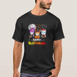 Happy HalloThanksMas Funny Halloween Dog Lover Cor T-Shirt