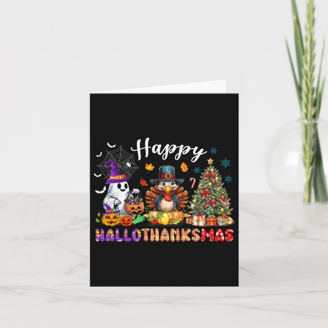Happy Hallothanksmas Funny Halloween Thanksgiving  Card (Front)