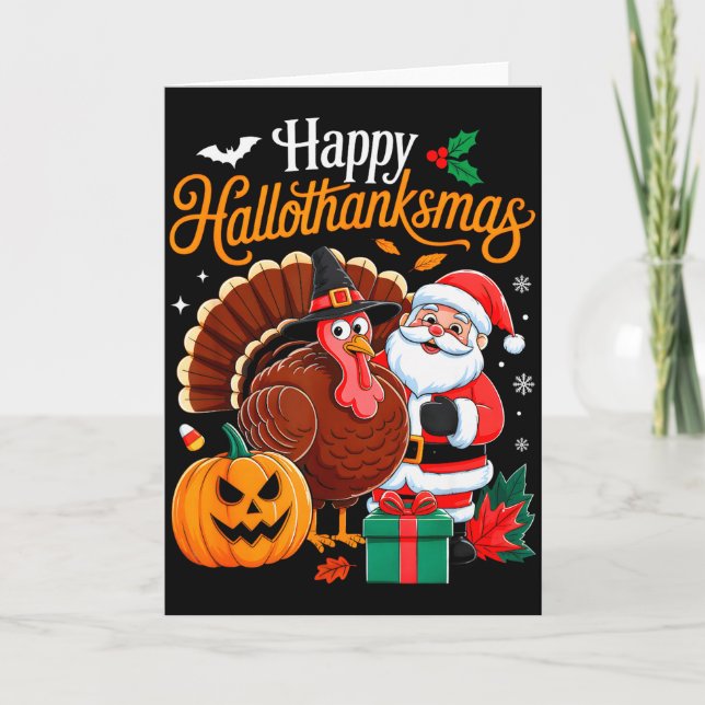 Happy Hallothanksmas Funny Halloween Thanksgiving  Card (Front)