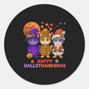 Happy Hallothanksmas Funny Halloween Thanksgiving Classic Round Sticker