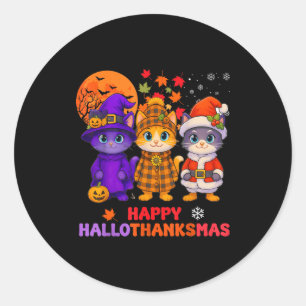 Happy Hallothanksmas Funny Halloween Thanksgiving  Classic Round Sticker