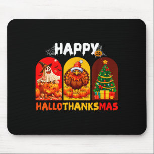 Happy Hallothanksmas Funny Halloween Thanksgiving Mouse Mat