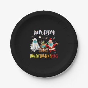 Happy Hallothanksmas Funny Halloween Thanksgiving Paper Plate