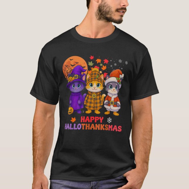 Happy HalloThanksMas Funny Halloween Thanksgiving  T-Shirt (Front)