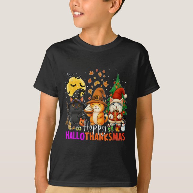 Happy Hallothanksmas Funny Halloween Thanksgiving  T-Shirt (Front)