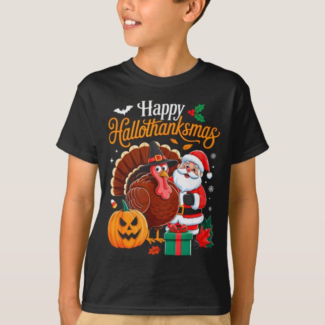 Happy Hallothanksmas Funny Halloween Thanksgiving  T-Shirt (Front)