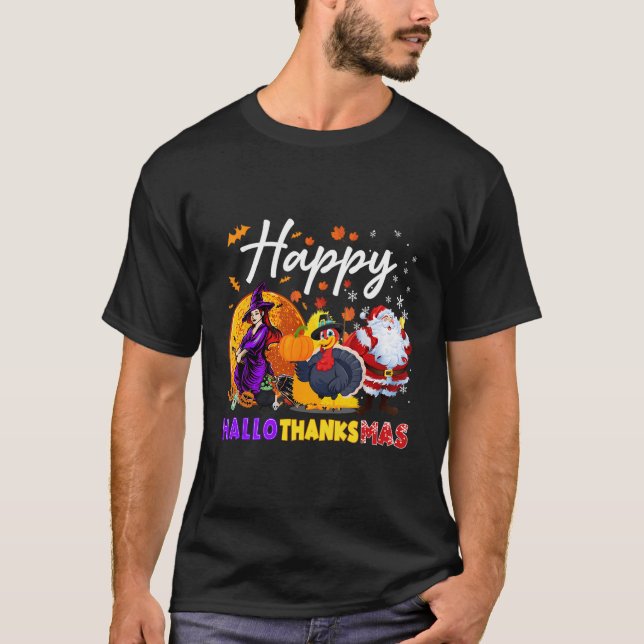 Happy Hallothanksmas Funny Halloween Thanksgiving  T-Shirt (Front)