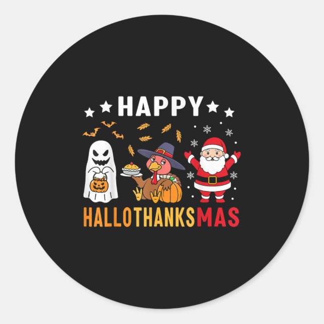 Happy Hallothanksmas Ghost Turkey Pumpkin Christma Classic Round Sticker (Front)