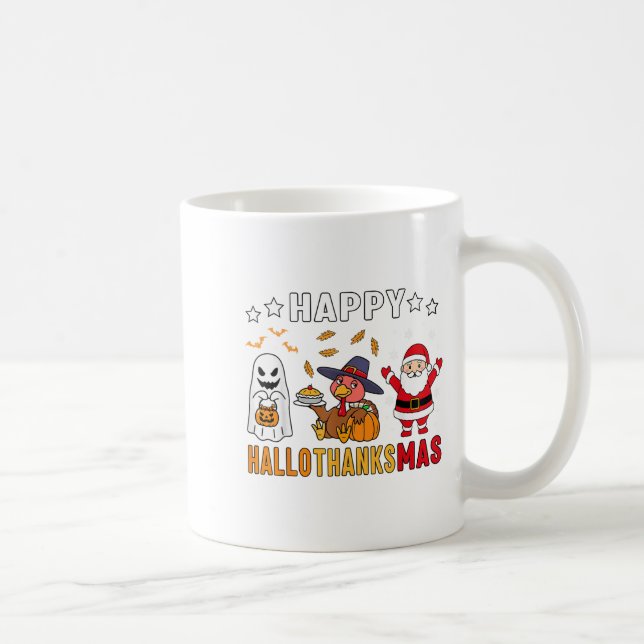 Happy Hallothanksmas Ghost Turkey Pumpkin Christma Coffee Mug (Right)