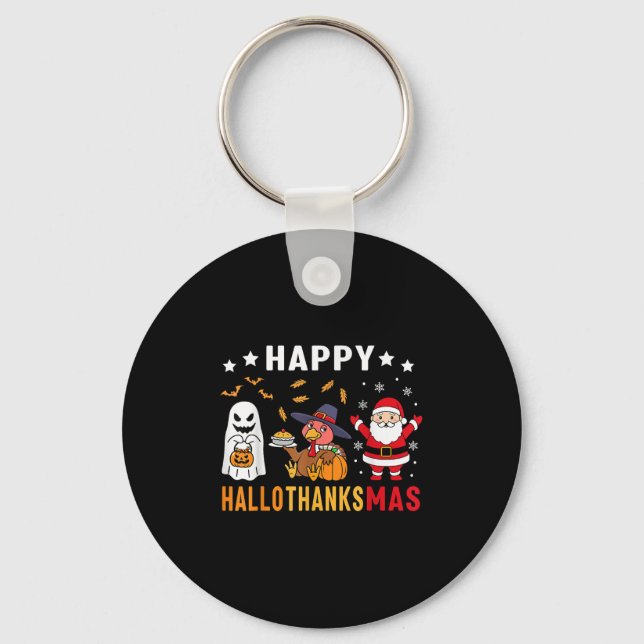Happy Hallothanksmas Ghost Turkey Pumpkin Christma Key Ring (Front)