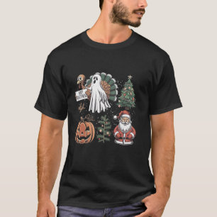 Happy Hallothanksmas Ghost Turkey Pumpkin Christma T-Shirt