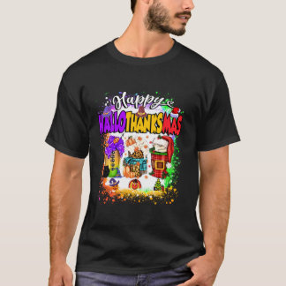 Happy Hallothanksmas Glass Halloween Thanksgiving  T-Shirt