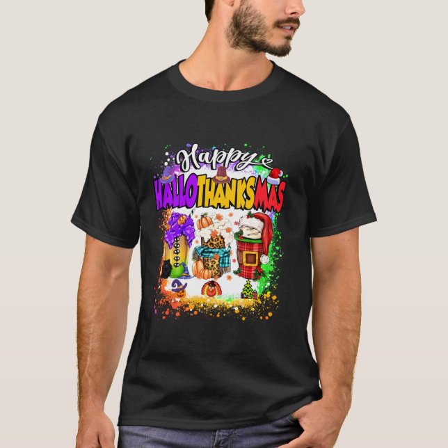 Happy Hallothanksmas Glass Halloween Thanksgiving  T-Shirt (Front)