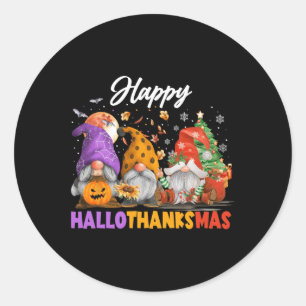 Happy Hallothanksmas Gnome Halloween Thanksgiving Classic Round Sticker