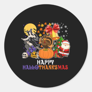 Happy Hallothanksmas Gnome Halloween Thanksgiving Classic Round Sticker