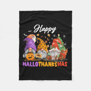 Happy Hallothanksmas Gnome Halloween Thanksgiving  Fleece Blanket