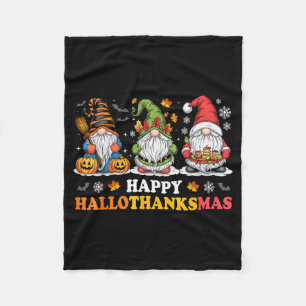 Happy Hallothanksmas Gnome Halloween Thanksgiving  Fleece Blanket